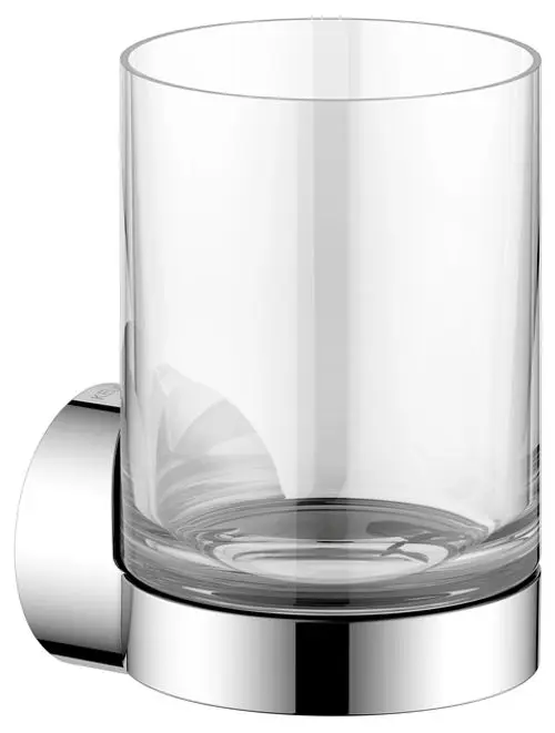 Transparenter Glashalter mit festem, verchromtem Rahmen, passend für ein Echtkristall-Glas. Das Produkt gehört zur Keuco REVA Kollektion.